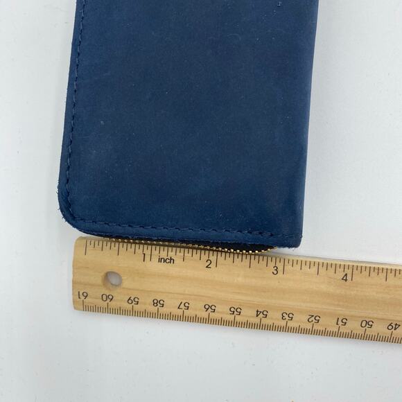 Portland Leather Goods Women’s Small Zip Wallet Blue Leather - Picture 3 of 6